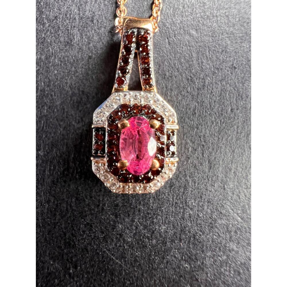 NEW Mahenge pink spinel and brown zircon pendant in Rose Gold over 925 silver